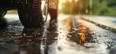 tire car under the rain